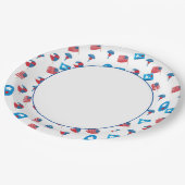 Weißes Zentrum mit blauer Grenze und Patriotischem Pappteller (Schrägansicht)