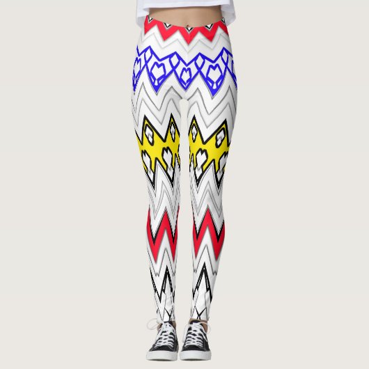Weißes Zickzack-Mehrfarbendesign Legierung Leggings (Vorderseite)