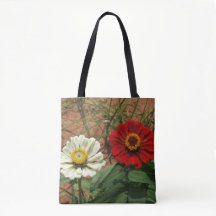 Weißes Zinnia und Rote Zinnia Tote Tasche