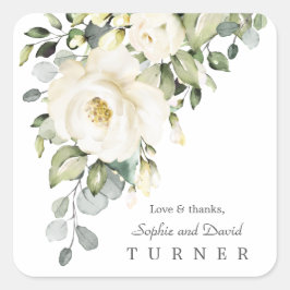 Weißfarbene Blume Eucalyptu Foliage Quadratischer Aufkleber