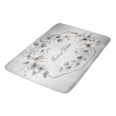 Weißfarbene Blume Golden Frame Silber Aquamarin Badematte (Schrägansicht)