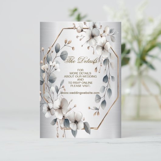 Weißfarbene Blume Golden Frame Silber Aquamarin Begleitkarte (Stehend Vorderseite)