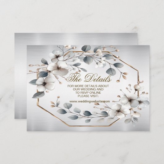 Weißfarbene Blume Golden Frame Silber Aquamarin Begleitkarte (Vorne/Hinten)