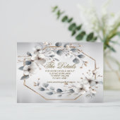 Weißfarbene Blume Golden Frame Silber Aquamarin Begleitkarte (Stehend Vorderseite)