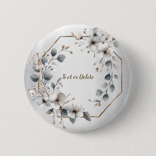 Weißfarbene Blume Golden Frame Silber Aquamarin Button