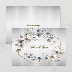 Weißfarbene Blume Golden Frame Silber Aquamarin Dankeskarte