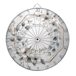 Weißfarbene Blume Golden Frame Silber Aquamarin Dartscheibe