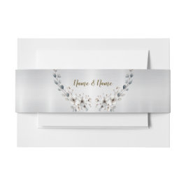 Weißfarbene Blume Golden Frame Silber Aquamarin Einladungsbanderole