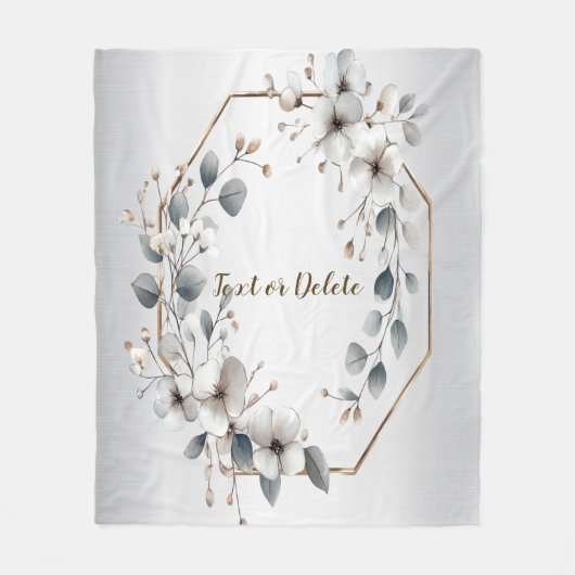 Weißfarbene Blume Golden Frame Silber Aquamarin Fleecedecke (Vorderseite)