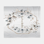 Weißfarbene Blume Golden Frame Silber Aquamarin Fleecedecke (Vorderseite (Horizontal))