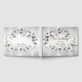 Weißfarbene Blume Golden Frame Silber Aquamarin Gästebuch (Voll)