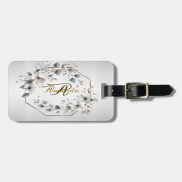 Weißfarbene Blume Golden Frame Silber Aquamarin Gepäckanhänger