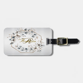 Weißfarbene Blume Golden Frame Silber Aquamarin Gepäckanhänger