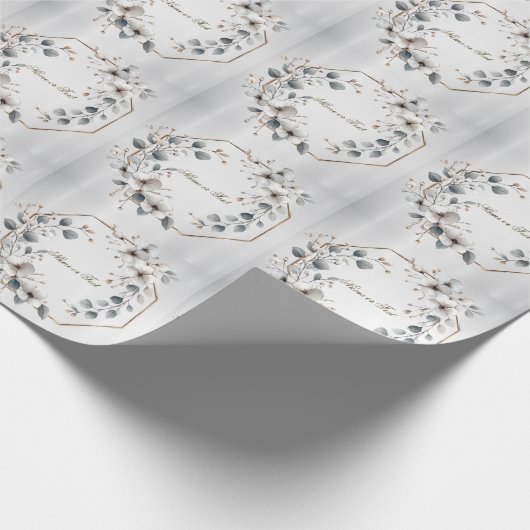 Weißfarbene Blume Golden Frame Silber Aquamarin Geschenkpapier (Ecke)