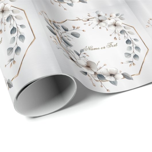 Weißfarbene Blume Golden Frame Silber Aquamarin Geschenkpapier (Rolleneckpunkt)