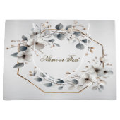 Weißfarbene Blume Golden Frame Silber Aquamarin Große Geschenktüte (Vorderseite)