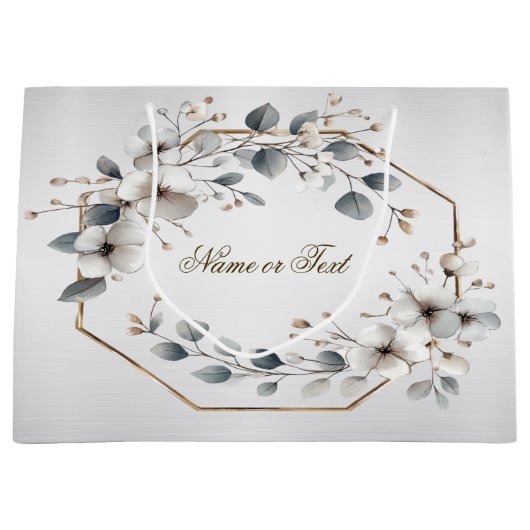 Weißfarbene Blume Golden Frame Silber Aquamarin Große Geschenktüte (Vorderseite)