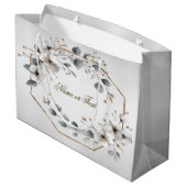 Weißfarbene Blume Golden Frame Silber Aquamarin Große Geschenktüte (Rückseite Schrägansicht)