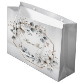 Weißfarbene Blume Golden Frame Silber Aquamarin Große Geschenktüte (Vorderseite Schrägansicht)