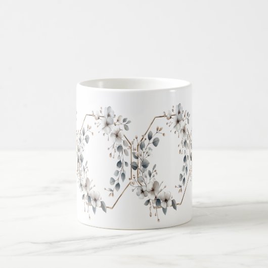 Weißfarbene Blume Golden Frame Silber Aquamarin Kaffeetasse (Mittel)