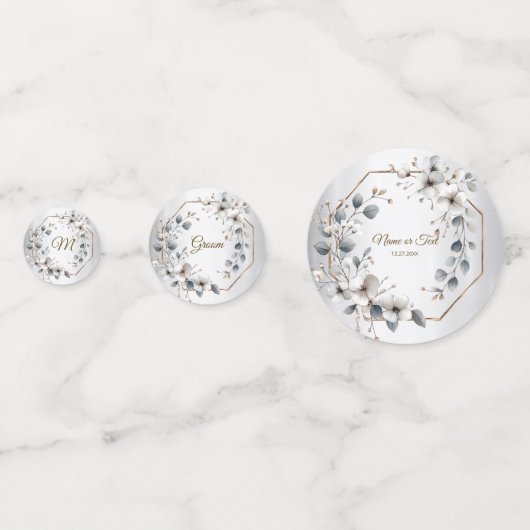 Weißfarbene Blume Golden Frame Silber Aquamarin Konfetti (Rückseiten)