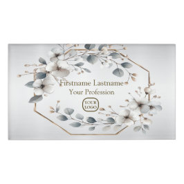 Weißfarbene Blume Golden Frame Silber Aquamarin Namenschild