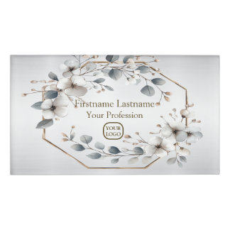 Weißfarbene Blume Golden Frame Silber Aquamarin Namenschild