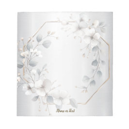 Weißfarbene Blume Golden Frame Silber Aquamarin Notizblock