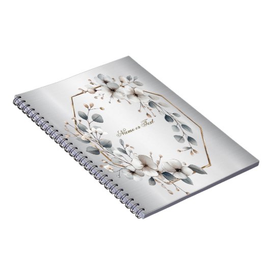 Weißfarbene Blume Golden Frame Silber Aquamarin Notizblock (Rechte Seite)