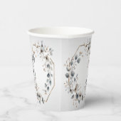 Weißfarbene Blume Golden Frame Silber Aquamarin Pappbecher (Rechts)