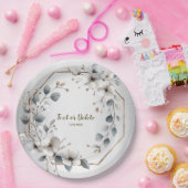 Weißfarbene Blume Golden Frame Silber Aquamarin Pappteller (Party)