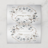 Weißfarbene Blume Golden Frame Silber Aquamarin Platzkarte (Außenseite Aufgefaltet)