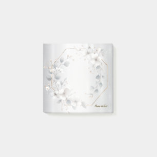 Weißfarbene Blume Golden Frame Silber Aquamarin Post-it Klebezettel