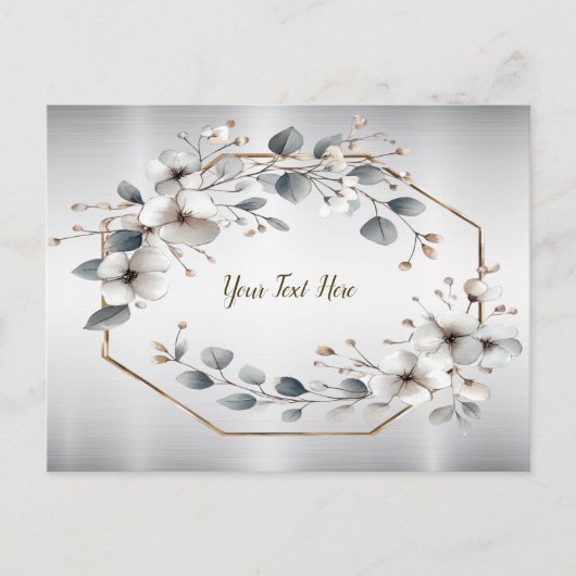 Weißfarbene Blume Golden Frame Silber Aquamarin Postkarte (Vorderseite)