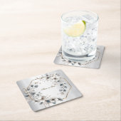 Weißfarbene Blume Golden Frame Silber Aquamarin Rechteckiger Pappuntersetzer (Vor Ort)