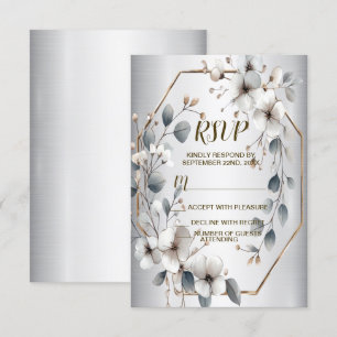 Weißfarbene Blume Golden Frame Silber Aquamarin RSVP Karte