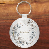 Weißfarbene Blume Golden Frame Silber Aquamarin Schlüsselanhänger (Rückseite)