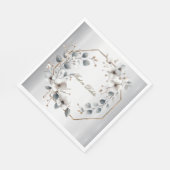 Weißfarbene Blume Golden Frame Silber Aquamarin Serviette (Ecke)