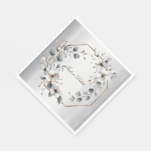 Weißfarbene Blume Golden Frame Silber Aquamarin Serviette (Ecke)
