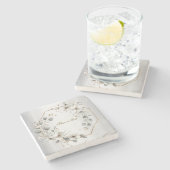 Weißfarbene Blume Golden Frame Silber Aquamarin Steinuntersetzer (Seitenansicht)