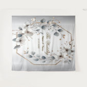 Weißfarbene Blume Golden Frame Silber Aquamarin Wandteppich (Vorderseite (Horizontal))