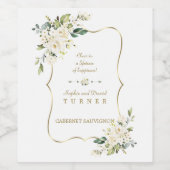 Weißfarbene Blume Goldrahmen Hochzeit Weinetikett (Einzelnes Label)