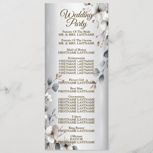 Weißfarbene Blume Goldrahmen Silber Hochzeit Programm (Rückseite)