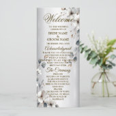 Weißfarbene Blume Goldrahmen Silber Hochzeit Programm (Stehend Vorderseite)