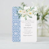 Weißfarbene Blume Hochzeit im Mittelmeer Einladung (Stehend Vorderseite)