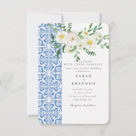 Weißfarbene Blume Hochzeit im Mittelmeer Einladung (Vorderseite)