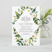 Weißfarbene Blume Rahmen Babydusche Brunch Einladung (Stehend Vorderseite)