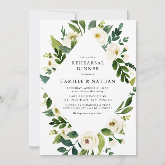 Weißfarbene Blume Rahmen Probe Abendessen Einladung (Vorderseite)
