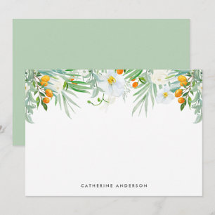 Weißfarbene Orchideen und Kumquats Stationery Mitteilungskarte