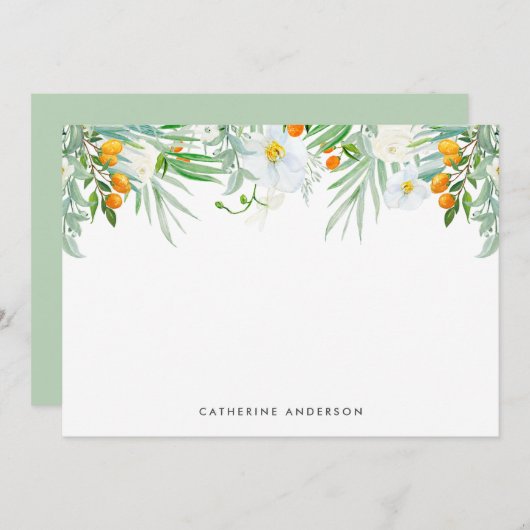 Weißfarbene Orchideen und Kumquats Stationery Mitteilungskarte (Vorne/Hinten)